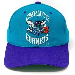 Vintage 90s Charlotte Hornets Hat Baseball Cap Wool NBA Basketball Snapback Blue
